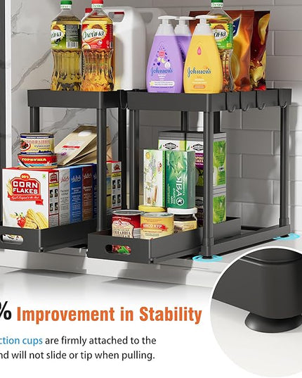 2 Pack Pull-Out Storage Organizers, Under Sink Organizer and Storage for Bathroom & Kitchen,Multi-Purpose Under Cabinet Organizers and storage Black