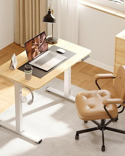 Adjustable Stand Up Desk Standing Desk, 40x24 Inches Home Office Desks with Memory Preset Computer Workstation, Splice Maple Top + White Frame
