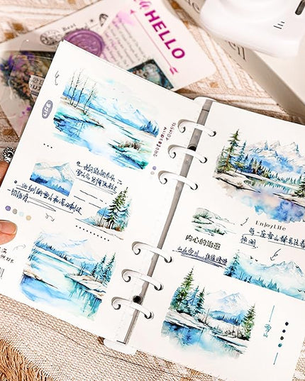 AuriicLeaf Large Scenery PET Sticker Set, 60Pcs Nature and Countryside Stickers for Scrapbooking, Journaling, DIY Crafts, and Art Supplies