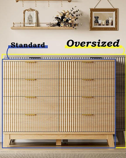 BORNOON Fluted 8 Drawer Tall Dresser, 47.2" Wide Modern Boho Chest of Drawers, Wooden Storage Dresser TV Stand for Bedroom, Living Room, Closet, Hallway, Curved Profile Design