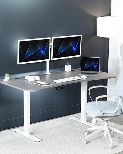 VIVO Electric 63 x 32 in Dual Motor Standing Desk, Memory Height Adjustment, 2B Series, Dark Gray Top White Frame, DESK-KIT-2W1G