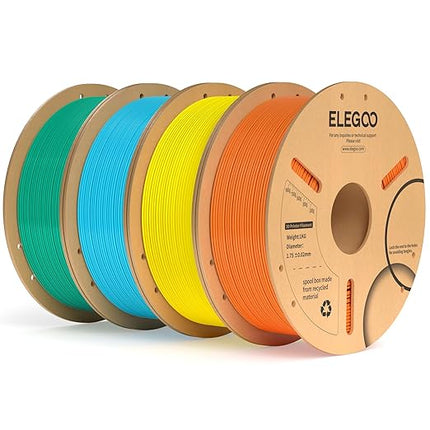 ELEGOO PLA Plus Filament 1.75mm Bundle 4KG, PLA+ Tough 3D Printer Filament Dimensional Accuracy +/- 0.02mm, 4 Pack 1kg Spool(Orange, Yellow, Sea Green, Sky Blue)