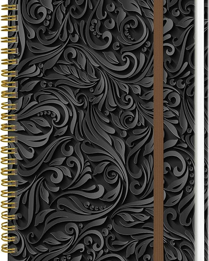 Spiral Journal Notebook, A5 Cute Notebooks for Women Men, College Ruled Hardcover Notebook for Work & Note Taking, 60 Pages Double-Wire Journals for Writing, Luxury Black Flowers