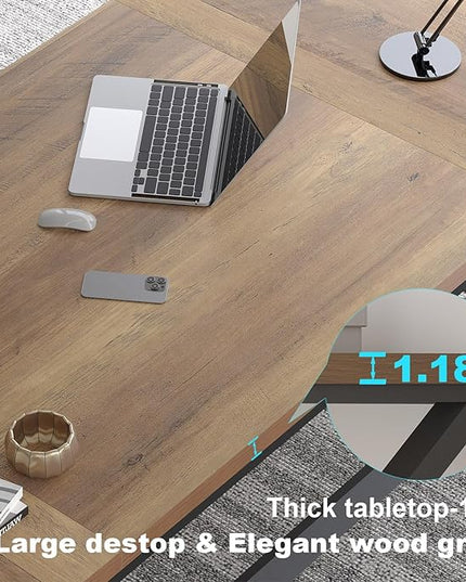 LVB Rustic Large Computer Desk, Extra Long Industrial Home Office Desk, Wood Pc Writing Work Study Computer Table Desk, Farmhouse Workstation Gaming Executive Desk for 2 Person, Rustic Oak, 78.7 Inch