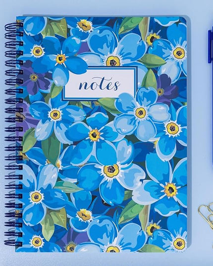 Steel Mill & Co Cute Mini Spiral Notebook, 8.25" x 6.25" Journal with Durable Hardcover and 160 Lined Pages (Forget Me Not)