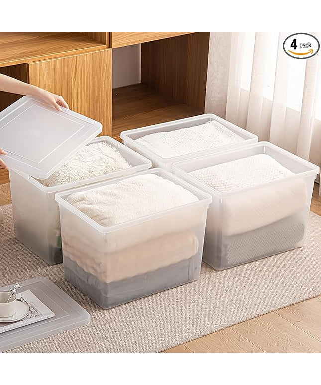Stackable Plastic Storage Bins with Lids,Container to Organize Shoes and Crafts on Closet Shelves,Garage, Totes, Tubs Boxes Organizing 4 Pack (N-4XXL)