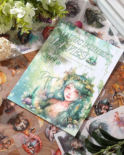 Auguro Scrapbook Fantasy Stickers 20 Sheets 240 Pre-Cut Washi Stickers for Journaling PET Transparent Fairy Sticker Decorative or DIY Paper Crafts, Arts and Crafting Projects
