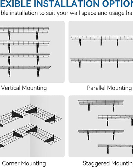 2-Pack 1x6ft Garage Wall Shelving, 12"x72" Shelf Storage Rack Floating Shelves Wall Mounted, Heavy Duty Storage Shelves, 800lbs Load Capacity, with 16 Hooks for Garage Organization, White