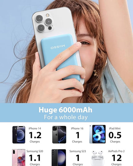 6000mah Ultra Slim Built in Cables Power Bank, Card Size Built in USB C Cords Battery Pack Portable Charger for Phones, 3 Output External Battery Pack Compatible with iPhone, Blue
