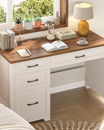 Vabches Farmhouse 47" Executive Desk with File Drawer, Workstation for Home Office, Study, Writing,Wood Computer Desk with 3 Storage Drawers. Writing.