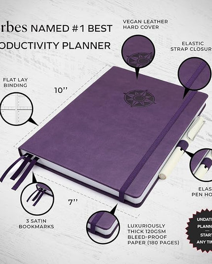 Smart Planner Pro – Undated Daily Planner – Medium B5 – Achieve Goals & Increase Productivity with Weekly, Monthly, Work Sections - Organizer Planner with Back Pocket, 3 Satin Bookmarks & Pen Holder