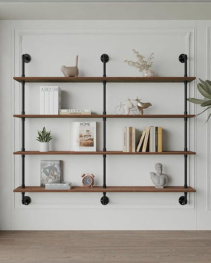 Floating Shelves for Wall Bookshelf Industrial Pipe Shelving Shelves 60 Inch Natural Wood Planks Rustic Wall Shelves Hanging Bookshelves Farmhouse Kitchen Shelving