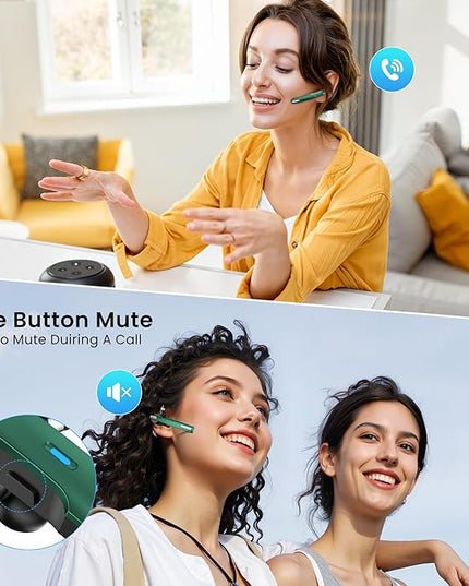 ICOMTOFIT Bluetooth Headset, Wireless Bluetooth Earpiece V5.0 Hands-Free Earphones with Built-in Mic for Driving/Business/Office, Compatible with iPhone and Android (Green)