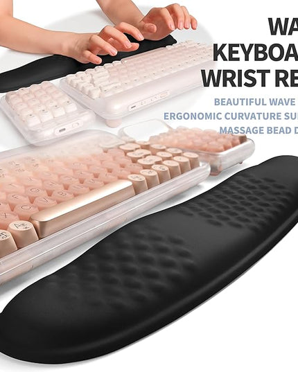 2-in-1 Ergonomic Set, Wave Keyboard Wrist Rest and Massage Slope Mouse Pad Wrist Support, Rebound Memory Foam for Relieve Carpal Tunnel Syndrome and Wrist Pain (Black)
