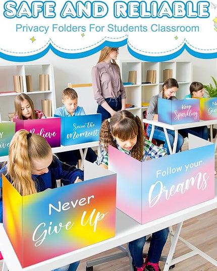 Honoson 24 Pcs Bulk Inspirational Privacy Folders for Students Cardboard Test Privacy Boards Motivational Words Desk Dividers Shield for Classroom School Study Supplies, 6 Styles(Tie Dye)