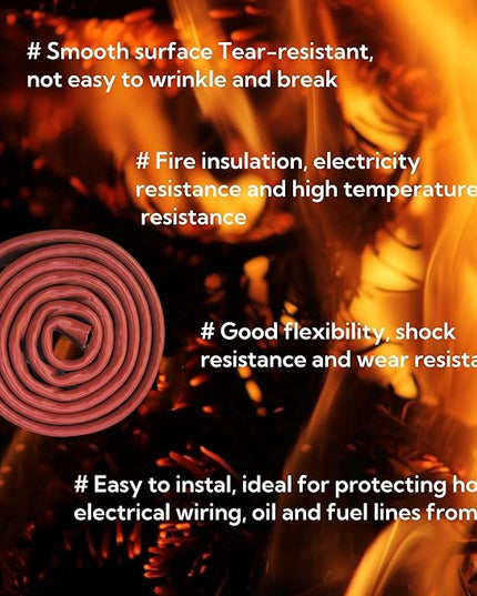 1"(25mm) ID Heat Shielded Fire Thermo Armor Fire Sleeve Silicone Coated Fiberglass for Automotive Hose Lines & Electrical Wiring Red, 5 feet