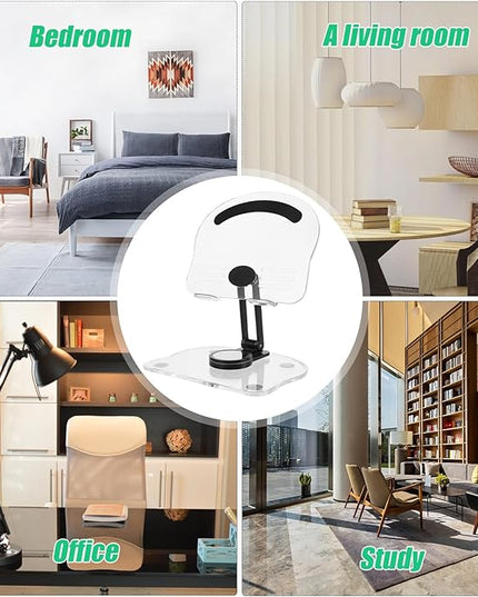 CONGARTENO Adjustable Acrylic Tablet Stand and Desktop Phone Holder for Desk Use, 360° Rotatable Foldable Dark Phone and Laptop Mount Compatible with iPad and Smartphones