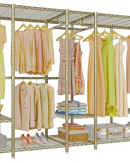 VIPEK V50 Extra Large Portable Closet Rack Bedroom Armoire Freestanding Wardrobe Closet, Heavy Duty Clothes Rack Multi-Functional Metal Clothing Rack for Hanging Clothes, Max Load 1300lbs, Gold