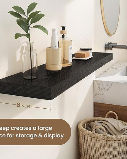 Dreamland Deep Floating Shelves, 8" Deep Long Shelves Set of 2, 40 Inches Floating Shelf for Wall,Large Display & Storage Shelf for Bathroom Bedroom Living Room Kitchen Office, Black