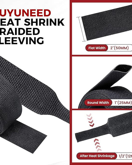 Heat Shrinkable Braided Sleeving 2:1 Ratio- Abrasion Protection Flexibility Wiring Harness Cable Sheath (1" ID, 12ft)
