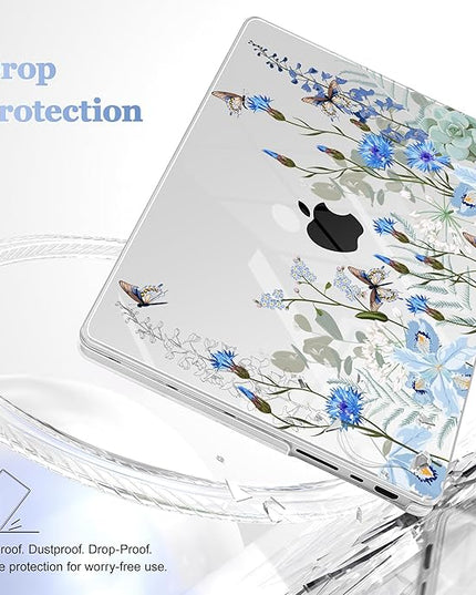 May Chen Case for MacBook Pro 14 inch, Models A2442 A2779 A2918 A2992 A3401 A3185 A3112 A3434, M1 M2 M3 M4 M5 Chip (2021-2025 Release), Plastic Hard Shell Case with Keyboard Cover, Blue Flowers