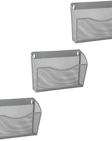 EASEPRES 3 Single Pocket Mesh Hanging File Organizer, Vertical Wall Mounted Magazine File Holder, Mount Basket Mail Paper Document Folder Organizing for Office, Home and School, Gray