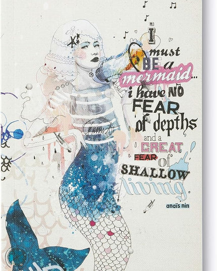 Compendium Softcover Journal - I must be a mermaid… I have no fear of depths, and a great fear of shallow living. – A Write Now Journal with 128 Lined Pages, 5″W x 8″H