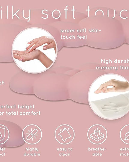 Qloud Cloud Wrist Rest Keyboard Wrist Rest for Computer Keyboard Pad, Cloud Keyboard Wrist Rest, Wrist Pad for Keyboard, Memory Foam, Non Slip Base, Comes with Mouse Pad - Pastel Pink