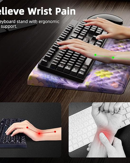 Ospelelf Keyboard Wrist Rest Pad, Comfy Ergonomic Keyboard Stand Riser Holder, Computer Wrist Support Cushion forTyping, Purple Flower