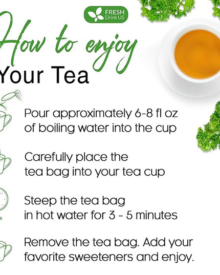 FreshDrinkUS, Premium 15 Parsley Leaf Tea Bags, 100% Natural & Pure from Parsley Leaves. Loose Leaf Parsley Herbal Tea. Made with Natural Material Tea Bags. No Sugar, No Caffeine, No Gluten, Vegan.