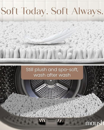 MAYSHINE Plush Shaggy Chenille Bath Mat | Extra Soft, Super Absorbent, Non-Slip Bathroom Rug | Fluffy Microfiber, Area Rug Sets for Bathroom Floor, Kitchen, Living Room | 39"x24" | White