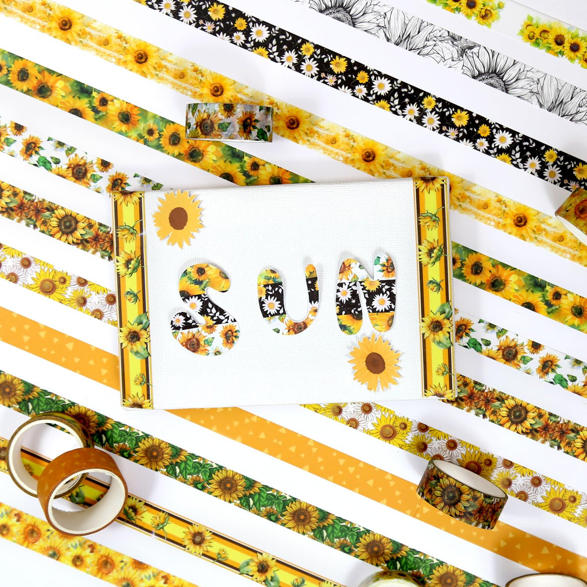 NIKOMIE Sunflower Washi Tape Set,12 Rolls Floral Decorative Tape Yellow Summer Sun Flowers Masking Tape for Journaling Supplies, Junk Journal, Scrapbooking, DIY Arts & Crafts, Planner,Gift Wrapping