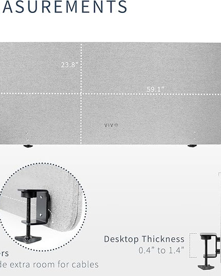 VIVO Clamp-on/Screw-on 60 x 24 inch Privacy Panel, Sound Absorbing Cubicle Desk Divider, Acoustic Partition, Gray, PP-1-V060G