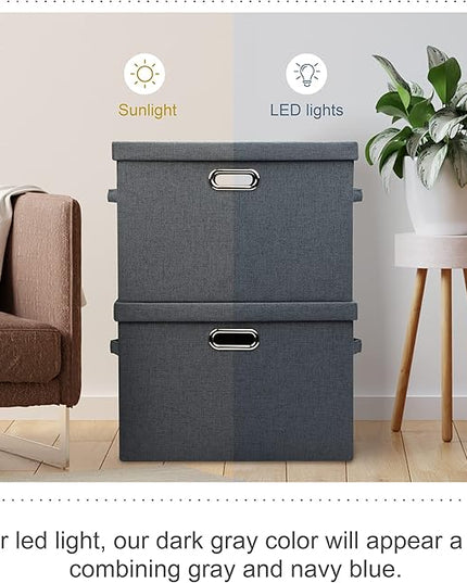 Large 17" 36 Quart Collapsible Stackable Storage Bins with Lids, 3 Packs Dark Gray Foldable Fabric Closet Storage Boxes with Lids, Heavy-duty Linen Cube Baskets(17x12x11)