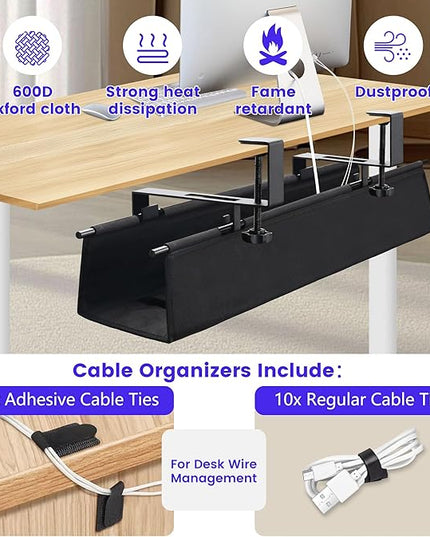 Under Desk Cable Management Tray Storage with Clamp for Wire Management Cord Organizer No Drill 28.3" for Office Home