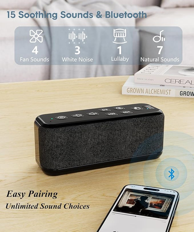 Sound Machine with Bluetooth,Wireless Rechargeable White Noise Machine,40H Long Runtime,Stereo Speakers,30/60/120m Timer,Memory Function,Portable Noise Machine for Sleeping/Office Privacy/Travel/Relax