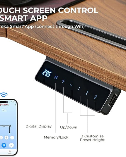 EUREKA ERGONOMIC Standing Gaming Desk with Dual Motor,63" Wing Shaped Computer Desk w Mouse Pad, Electric Adjustable Height Table w LED Monitor Stands,Slot Design,Walnut