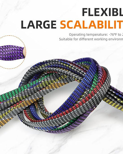 Braided Expandable Cable Sleeve, 25ft PP Cotton and PET Braided Cable Management, Flexible Mesh Wire Loom and Cable Protector for TV, Computer, Home Theater, Automotive (Purple, 5/16")