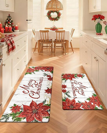 Pauwer Christmas Kitchen Rugs Set of 2 Anti Fatigue Kitchen Mats for Floor Non Slip Cushioned Kitchen Floor Mats Padded Comfort Standing Desk Mat Runner Waterproof Kitchen Sink Rug Christmas Decor