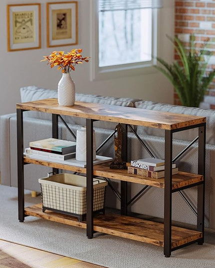 IRONCK Bookshelf Double Wide 47 in 3-Tier, Industrial Bookcases, Wood and Metal Bookshelves, Book Shelves for Home Office Decor Display
