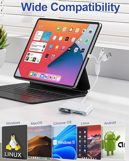 Memory Stick Pro Duo Adapter, 4 in 1 Memory Card Reader, SD/XD/MS/TF Multi Card Reader with Lightning/USB-C/USB-A, Memory Stick Pro Duo Reader for iPhone, iPad, Android, PC, Camera