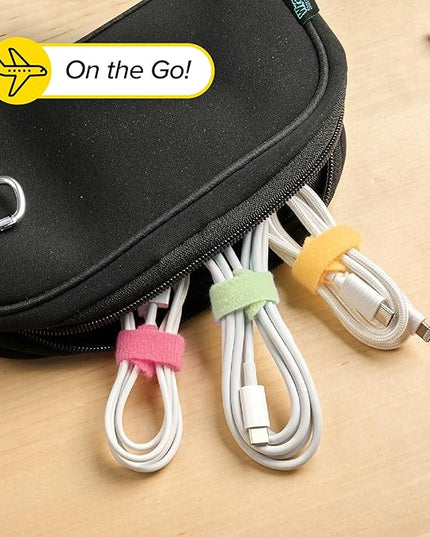 Self-Gripping Cable Ties by Wrap-It Storage, Macaron, 40 Pack (5 Inch and 8 Inch Straps) – Reusable Hook and Loop Cord Wraps for Home Office Desk Organization