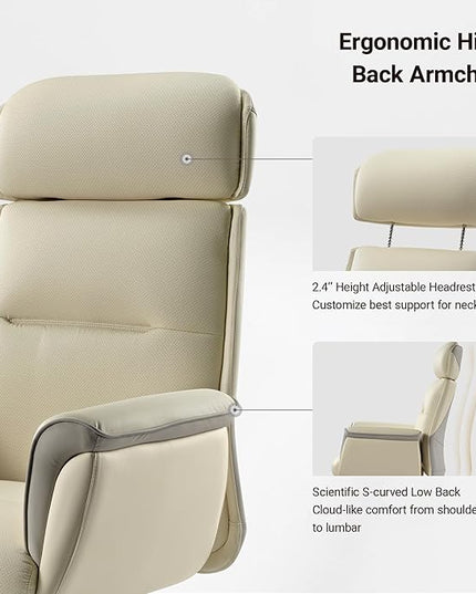 EUREKA ERGONOMIC Microfiber Leather Office Chair Ergonomic Desk Chair, Executive Chair Office Gaming Chair, Comfy Big and Tall Office Chair with Elevatable Headrest & Padded Armrests, Beige