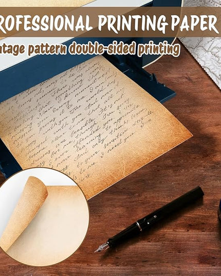 Tlenpo Vintage Stationery Paper 64 Sheets, 8.5 X 11in Antique Stationary Paper for Writing, Letter Size Printer Paper, Decorative Old Look for Invites Resume, 8 Designs