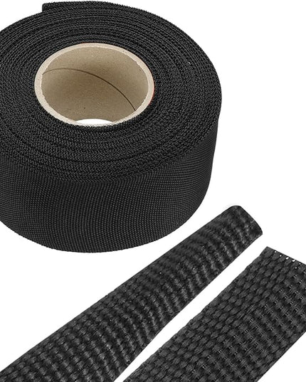 MECCANIXITY Braided Cable Sleeves Heat Shrinkable Fabric Sleeving, 1 9/16" 33ft Black 2:1 Ratio Heat Shrinkable Cord Protector for Harness Cable, Network Cable Protection, Cable Management