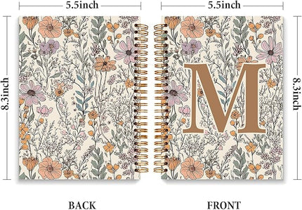 JXREQ Vintage Boho Floral Personalized Notebook, Initial Letter M Notebook Journal, Monogram Notebook, Monogrammed Gifts for Women, Boho Office Supplies, Flower Spiral Notebook 5.5x8.3