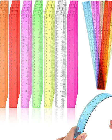 144 Pack 12 Inch Clear Plastic Rulers Bulk, Transparent Assorted Color Rulers with Inches and Centimeters for Classroom Office Supplies