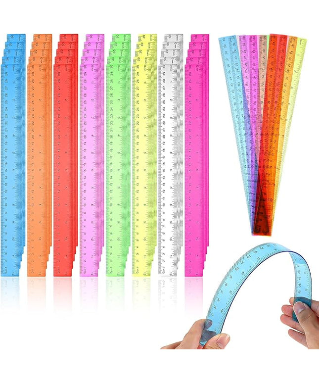 144 Pack 12 Inch Clear Plastic Rulers Bulk, Transparent Assorted Color Rulers with Inches and Centimeters for Classroom Office Supplies