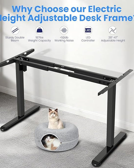 Electric Standing Desk Frame,Compatible Desktop Size 43″-72″ and 187 lbs Weight Capacity,Memory Controller Height Adjustable Frame ,Black Frame Only
