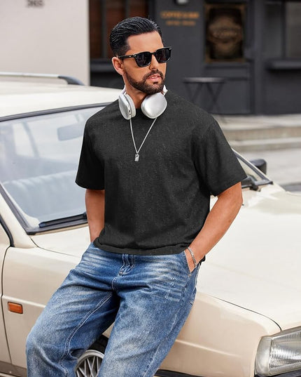 COOFANDY Men's Cotton T-Shirts Oversized Shirt Short Sleeves Streetwear Loose Fit Summer Tee Tops Washed Basic Unisex Shirts